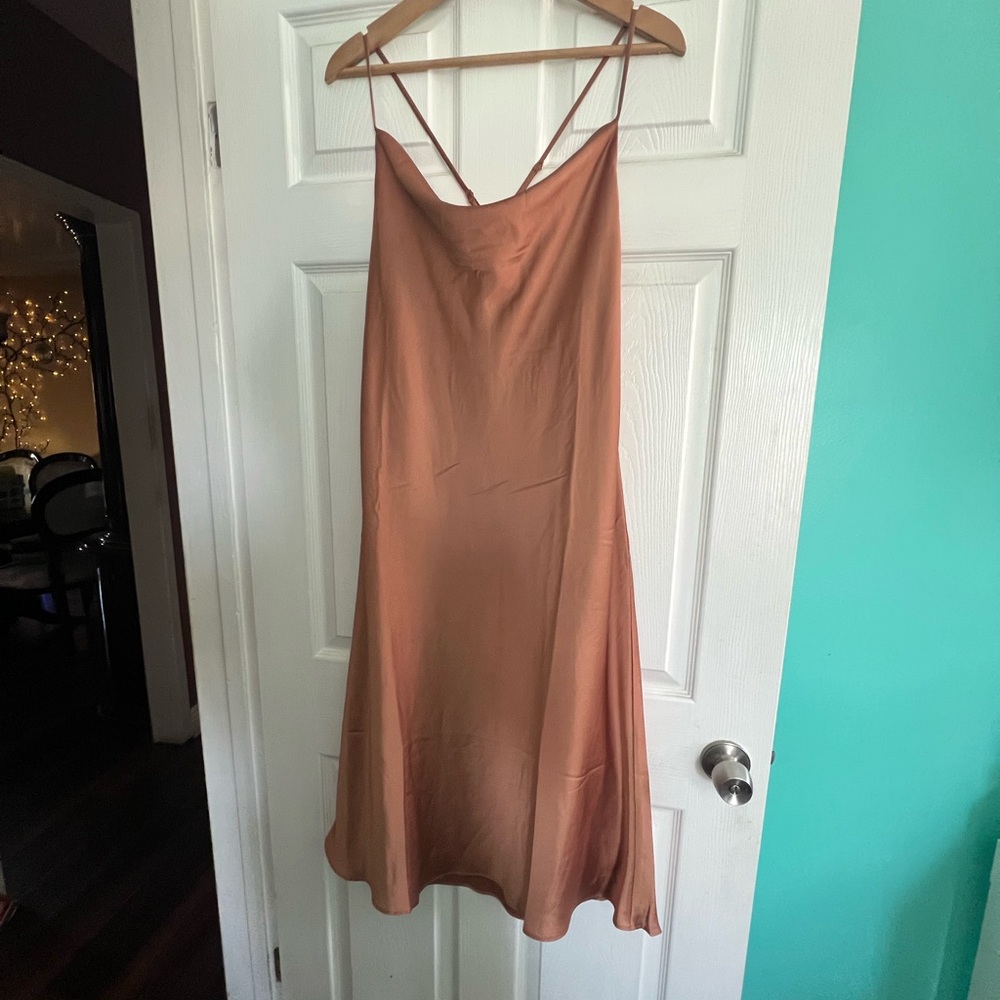Show Me Your MuMu Midi Cowl Neck Satin Copper